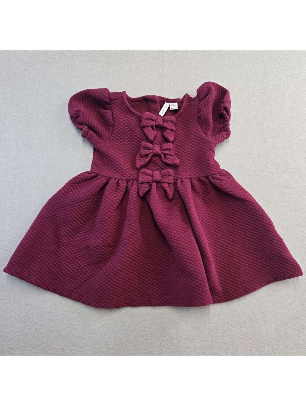 Janie and Jack Quilted Knit Dress Girls 18-24 Months Magenta Bows Puff Slv NWOT